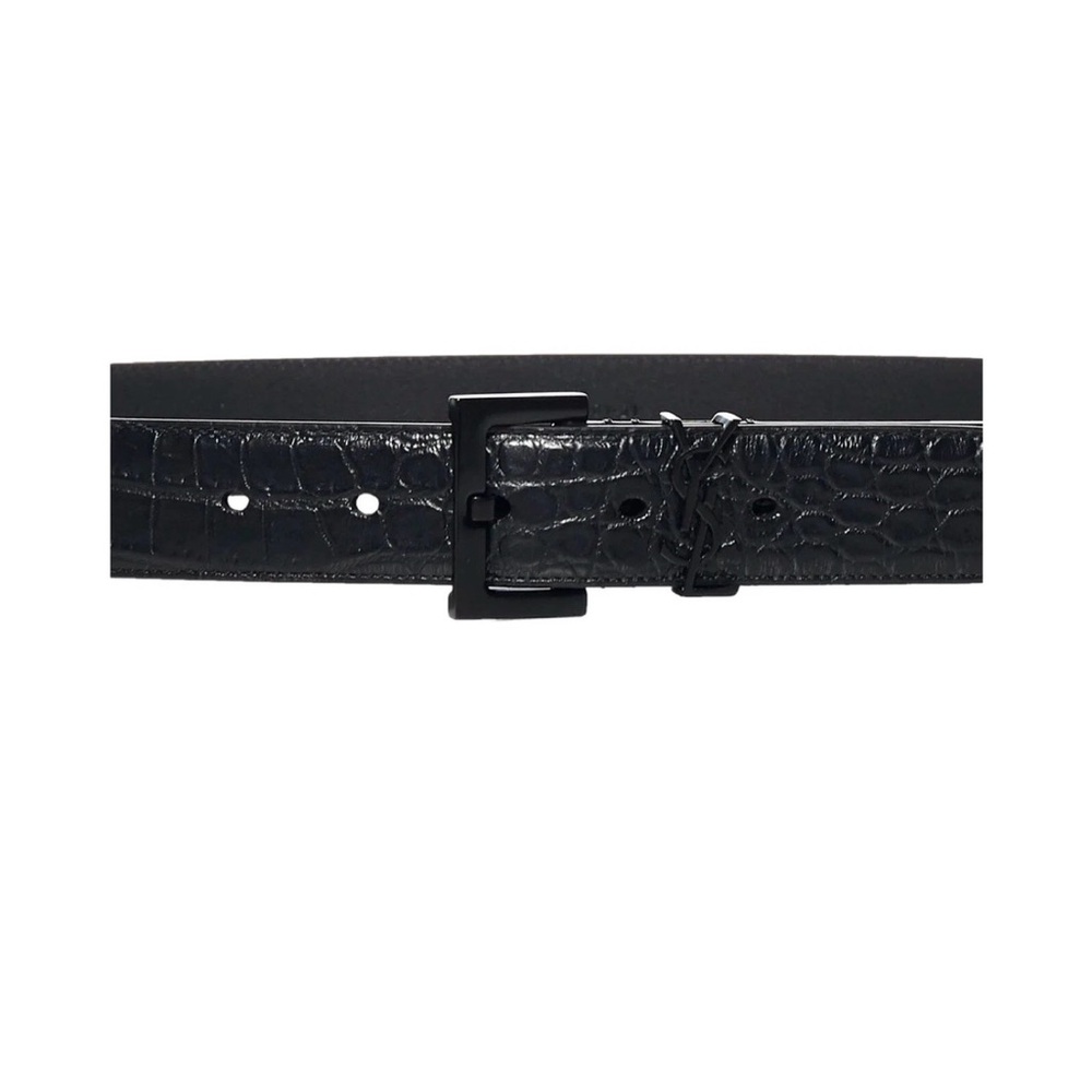 🚩Yves Saint Laurent Black Croc-Embossed Belt size 95 authentic